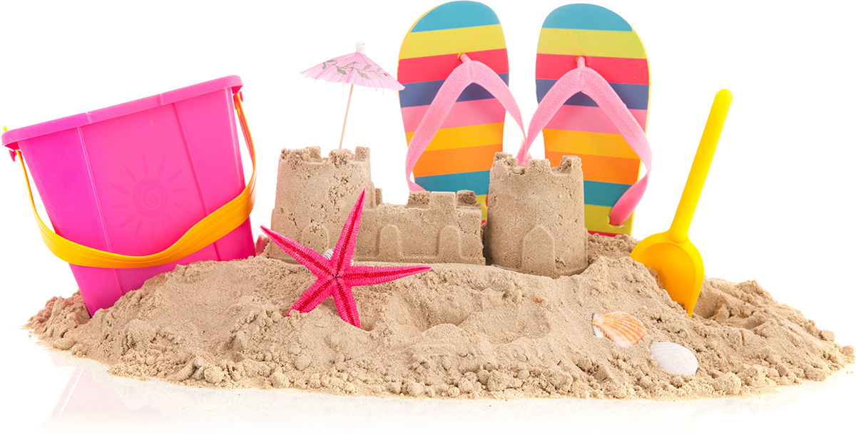 sand, bucket, flip flops, sandcastle